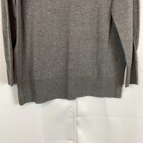 Maison Jules New Women’s Large Gray Cotton Blend Crewneck Side Silts Hem Sweater - Picture 4 of 6
